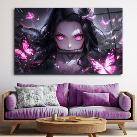 Kelebekli Anime Karakteri Cam Tablo