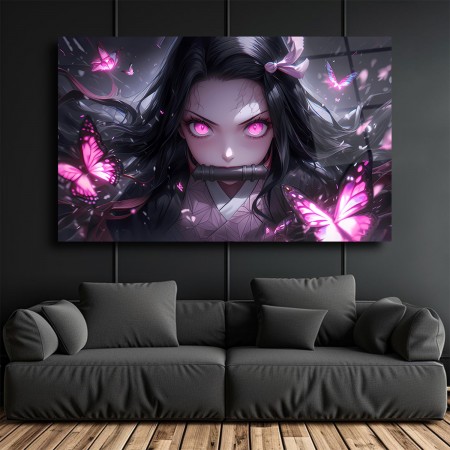 Kelebekli Anime Karakteri Cam Tablo