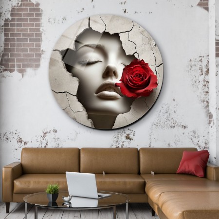 3D Kırık Duvardaki Kadın Cam Tablo