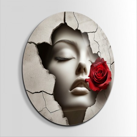 3D Kırık Duvardaki Kadın Cam Tablo