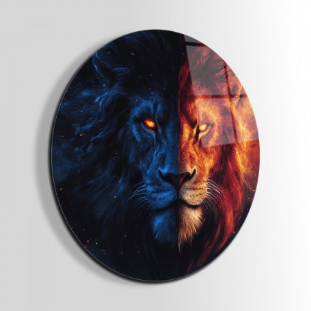 Kırmızı Mavi Aslan Cam Tablo