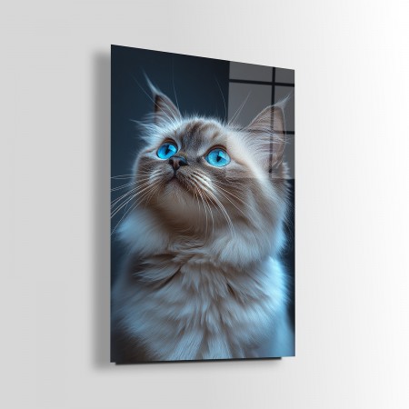 Mavi Gözlü Kedi Cam Tablo