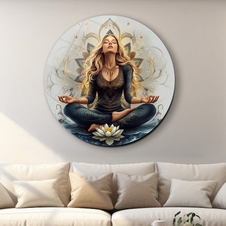 Meditasyon Yapan Kadın Cam Tablo