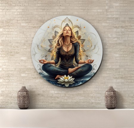 Meditasyon Yapan Kadın Cam Tablo
