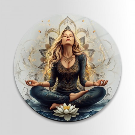 Meditasyon Yapan Kadın Cam Tablo