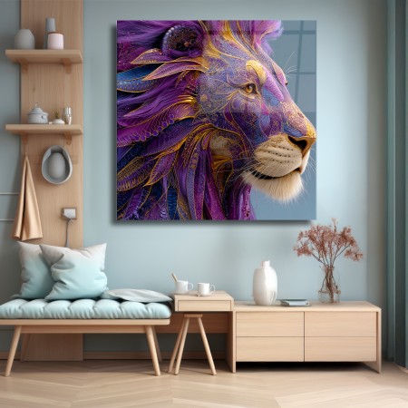 Mor ve Altın Aslan Cam Tablo