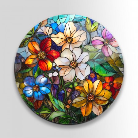 Mozaik Çiçekler Cam Tablo