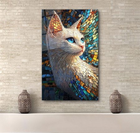 Mozaik Kedi Cam Tablo