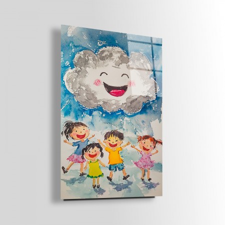 Pastel Boyalı Çocuklar Cam Tablo