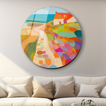 Pastel Boyalı Yaz Kasabası Cam Tablo