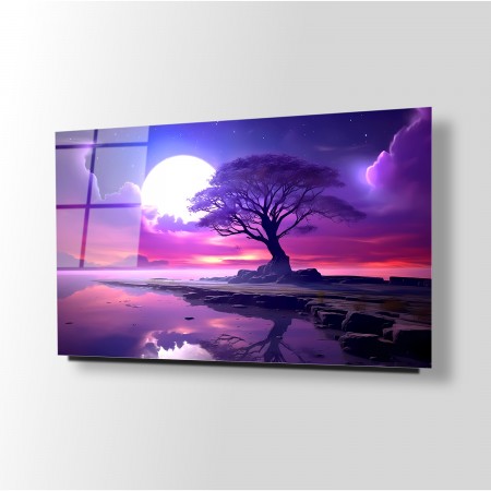 Pembe Gece Cam Tablo