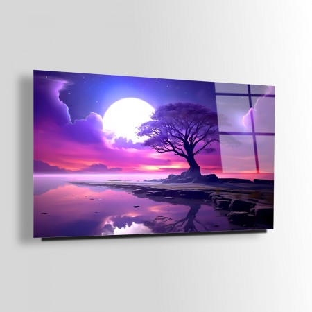 Pembe Gece Cam Tablo