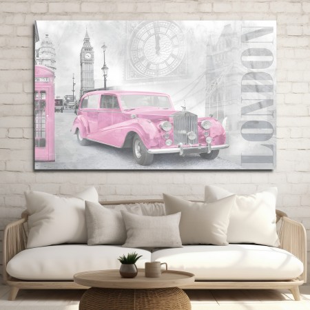 Pembe Londra Arabası Cam Tablo