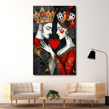 Romantik İskambil Kartları Cam Tablo