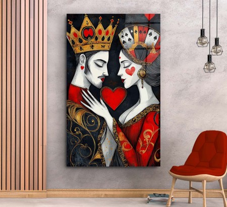 Romantik İskambil Kartları Cam Tablo