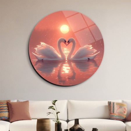 Romantik Kuğular Cam Tablo