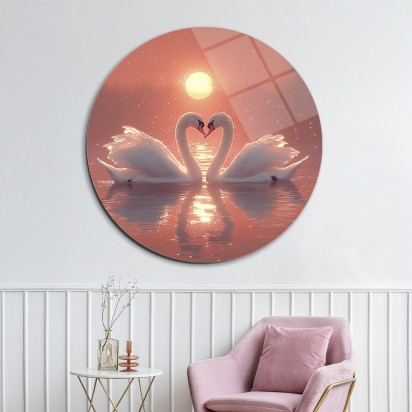 Romantik Kuğular Cam Tablo