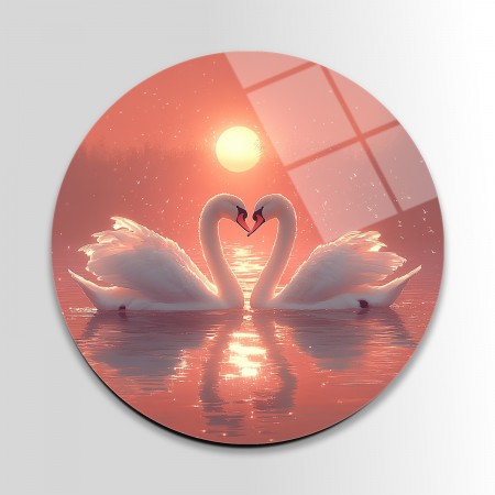 Romantik Kuğular Cam Tablo