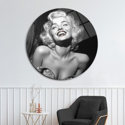 Siyah Beyaz Marilyn Monroe Cam Tablo