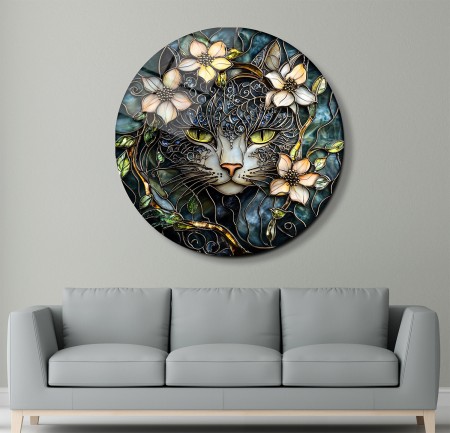 Süslü Kedi Cam Tablo