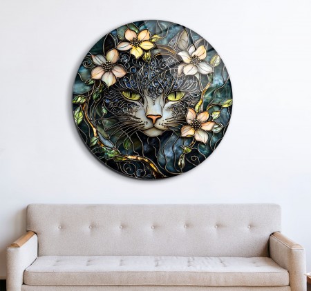 Süslü Kedi Cam Tablo