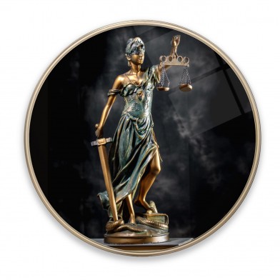 Themis Heykeli Yuvarlak Cam Tablo