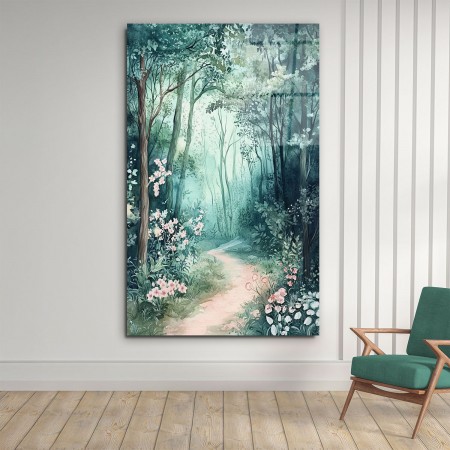 Turkuaz Orman Cam Tablo