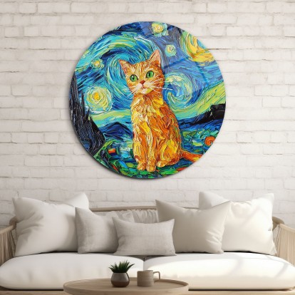 Turuncu Kedi Arkaplanı Cam Tablo