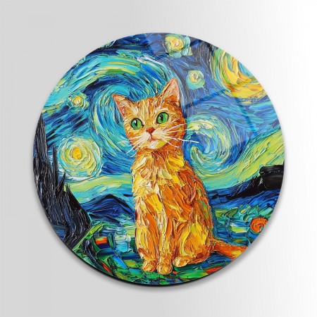 Turuncu Kedi Arkaplanı Cam Tablo