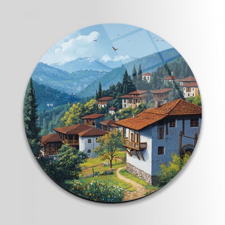 Yüksek Dağlardaki Köy Cam Tablo