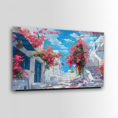Yunanistan Sokakları Cam Tablo